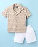 Little Kangaroos Cotton Knit Half Sleeves Shirt & Shorts Set With Schiffli Design - Beige