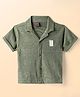Little Kangaroos Cotton Woven Half Sleeves Solid Color Textured Shirt - Olive Green