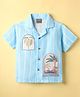 Little Kangaroos Cotton Woven Half Sleeves Striped Shirt with Beach Theme Print - Sky Blue