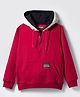 Pine Kids Cotton Knit Full Sleeves Hooded Sweatshirt With Patch Detailing & Kangaroo Pockets - Red