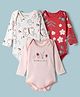 Kookie Kids Interlock Knit Full Sleeves Floral Embroidered & Butterfly Printed Onesies Pack of 3 - White Red & Pink