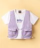 Little Kangaroos Cotton Knit Half Sleeves Top with Attached Jacket & Text Print - Purple
