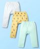 Kookie Kids Interlock Knit Full Length Striped & Tree Printed DIaper Leggings Pack of 3 - White Light Blue & Yellow