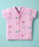 Tango Popcorn Knit Half Sleeves Front Open Jhabla with Cloud & Umbrella Print - Pink