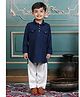 Polka Tots Cotton Full Sleeves Solid Pathani Style Kurta & Pyjama Set - Blue