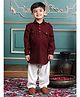 Polka Tots Cotton Full Sleeves Solid Pathani Style Kurta & Pyjama Set - Maroon