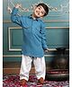 Polka Tots Cotton Full Sleeves Solid Pathani Style Kurta & Pyjama Set - Turquoise