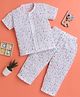 Polka Tots Muslin Woven Half Sleeves Arrows Printed Coordinating Night Suit Set - White