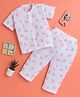 Polka Tots Muslin Woven Half Sleeves Flamingos Printed Coordinating Night Suit Set - White & Pink
