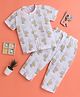 Polka Tots Muslin Woven Half Sleeves Baby Elephant Printed Coordinating Night Suit Set - White & Grey