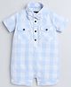 Polka Tots Cotton Half Sleeves Checked Shirt Style Romper With Set - Blue