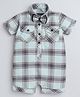 Polka Tots Cotton Half Sleeves Checked Shirt Style Romper With Set - Green