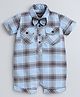Polka Tots Cotton Half Sleeves Checked Shirt Style Romper With Set - Blue