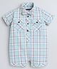 Polka Tots Cotton Half Sleeves Checked Shirt Style Romper With Set - Turquoise