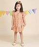 Polka Tots Cotton Half Puffed Sleeves Chevron Printed Dress With Headband - Orange