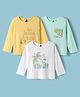 Kookie Kids Single Jersey Knit Full Sleeves T-Shirts With Tropical Prints Pack of 3 - Yellow & White