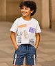 OLLINGTON ST. Cotton Half Sleeves Printed T-Shirt &  Denim Shorts Set - White & Blue