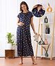 Bella Mama Cotton Knit Half Sleeves Nurisng Nighty with Concealed Zipper Floral Print  & Pocket Detailing-   Navy Blue
