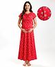 Bella Mama Cotton Knit Half Sleeves Nursing Nighty Star Print - Red