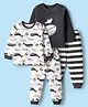Kookie Kids Single Jersey Knit Full Sleeves Striped & Animal Printed Co-Ord Night Suits Pack of 2 - White & Navy Blue