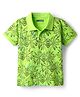 Pine Kids Cotton Knit Half Sleeves Polo T-Shirt with Tropical Print - Neon Green
