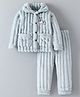 Mark & Mia Full Sleeves Solid Color Front Open Fur Co-ords Winter Night Suit with Animal Patch Detailing - Light Blue