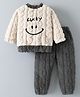 Mark & Mia Full Sleeves Fur Winter Night Suit with Cable Knit Design - Grey