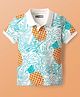 Pine Kids Cotton Knit Half Sleeves Polo T-Shirt with Pineapple Print - White