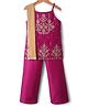 Pine Kids Woven Sleeveless Kurta Palazzo & Dupatta Set With Floral Embroidery & Sequin Detailing - Dark Pink
