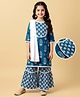 Pine Kids Cotton Woven Three Fourth Sleeves Kurti Palazzo Set with Dupatta & Floral Print - Navy Blue