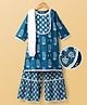 Pine Kids Cotton Woven Three Fourth Sleeves Kurti Palazzo Set with Dupatta & Floral Print - Navy Blue