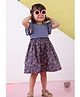 Beebay Cotton Flutter Sleeves Striped & Floral Printed Dress - Navy Blue