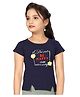 Lei-Chie Cotton Half Sleeves Be Happy Text Printed Tee - Navy Blue