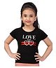 Lei-Chie Cotton Half Sleeves Love Text Printed Tee - Black