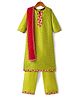 Pine Kids Woven Three Fourth Sleeves Kurta Palazzo Set with Dupatta Lace & Sequin Detailing - Green & Pink