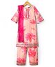 Pine Kids Woven Three Fourth Sleeves Floral Printed Kurta Churidar Set With Dupatta - Pink