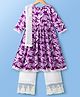 Pine Kids Cotton Woven Three Fourth Sleeves Floral Printed Kurta Salwar & Dupatta Set - Purple