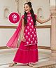 Pine Kids Woven Cap Sleeves Kurta Gharara & Dupatta Set With Floral Print - Red