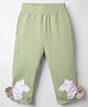 Little Kangaroos Cotton Knit Full Length Leggings with Unicorn Print & Applique - Olive Green