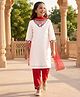 Pine Kids Woven Three Fourth Sleeves Floral Embroidered Kurti & Salwar Set with Dupatta - White & Red
