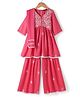 Pine Kids Woven Three Fourth Sleeves Kurti Palazzo Set with Dupatta & Floral Embroidery - Pink
