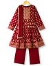 Pine Kids Three Fourth Bell Sleeves Indo western Sets with Jacket Embroidery & Sequin Detailing - Maroon