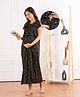 Bella Mama Cotton Knit Half Sleeves Concealed Zipper Star Print Nighty - Black