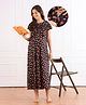 Bella Mama Cotton Knit Half Sleeves Concealed Zipper Floral Printed Nighty - Black