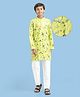 Pine Kids Woven Full Sleeves Kurta Pajama Set With Floral Embroidery & Sequin Detailing - Yellow & White