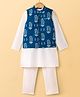 Pine Kids Cotton Woven Full Sleeves Kurta Pajama Set With Printed Jacket - White