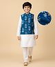 Pine Kids Cotton Woven Full Sleeves Kurta Pajama Set With Printed Jacket - White