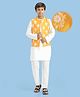 Pine Kids Cotton Woven Full Sleeves Kurta Pajama Set With Floral Embroidered Jacket - White