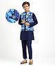 Pine Kids Cotton Woven Full Sleeves Kurta Pyjama Set with Jacket With Paisley Print - Blue