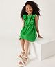 One Friday Sleeveless Frill Detailed Bow Applique Solid Dress - Green